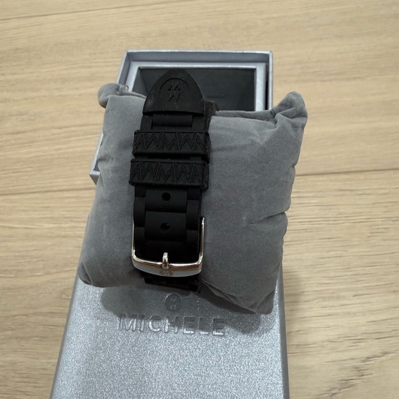 Michele Silver Chronograph Watch with Black Strap